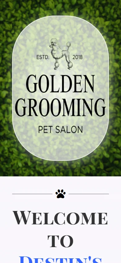 Golden Grooming live homepage at a mobile screen width